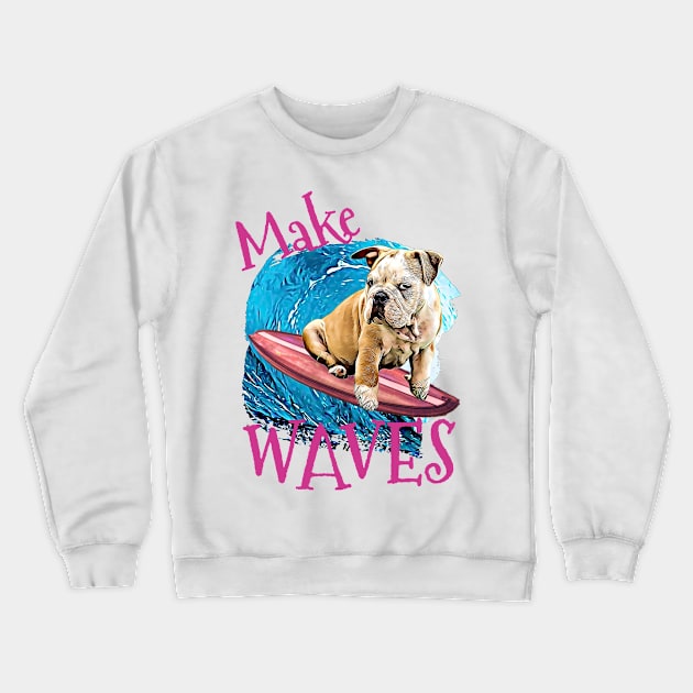 WAVES Bulldog Crewneck Sweatshirt by Witty Things Designs